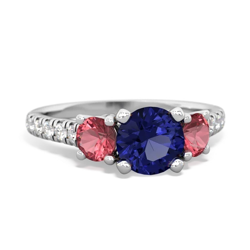 Lab Sapphire Lab Created Sapphire with Genuine Pink Tourmaline and Genuine Amethyst Pave Trellis ring Ring