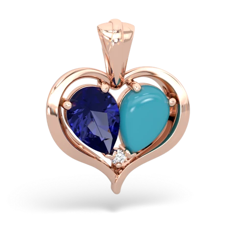 lab sapphire-turquoise half heart whole pendant