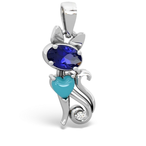 lab sapphire-turquoise kitten pendant