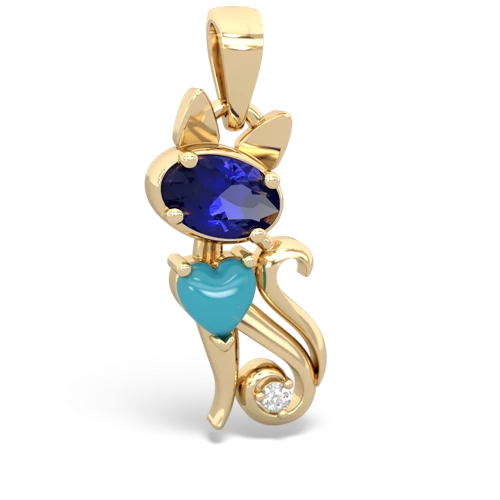 lab sapphire-turquoise kitten pendant