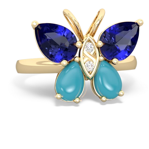 lab sapphire-turquoise butterfly ring