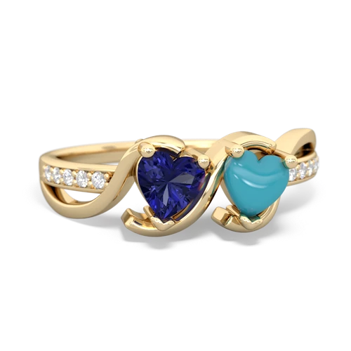 lab sapphire-turquoise double heart ring