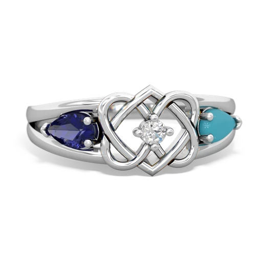 lab sapphire-turquoise double heart ring