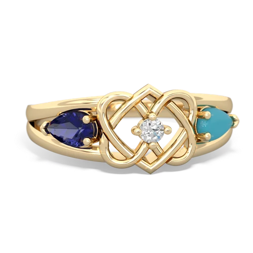 lab sapphire-turquoise double heart ring