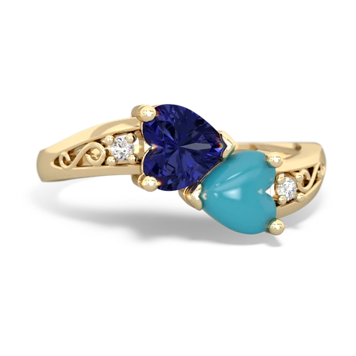 lab sapphire-turquoise filligree ring