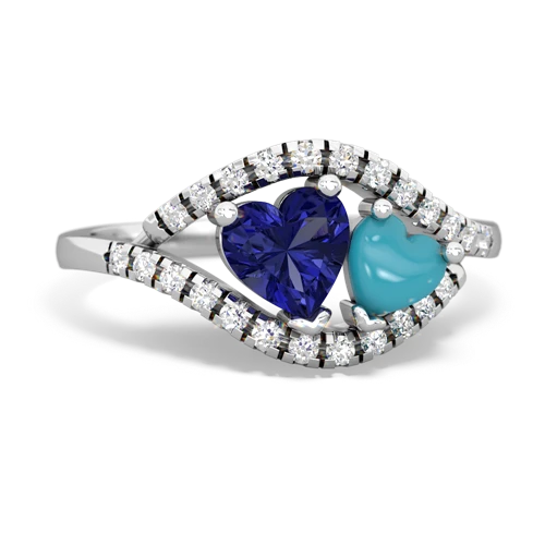 lab sapphire-turquoise mother child ring