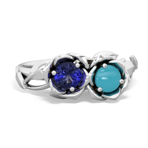 lab sapphire-turquoise roses ring
