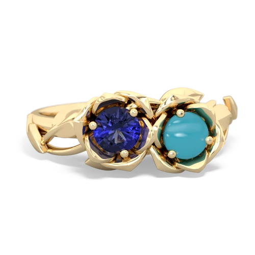 lab sapphire-turquoise roses ring