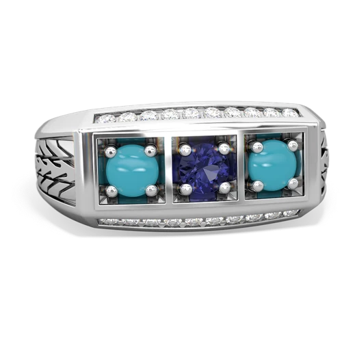 lab sapphire-turquoise three stone ring