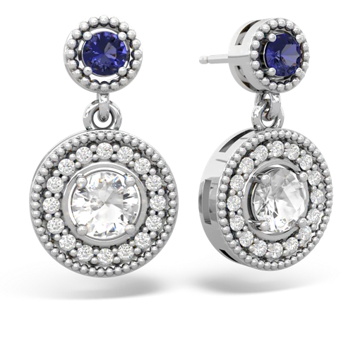 Lab Sapphire Lab Created Sapphire with Genuine White Topaz Halo Dangle earrings Earrings