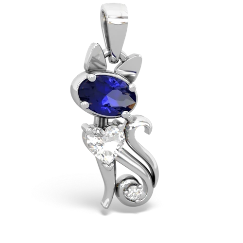 lab sapphire-white topaz kitten pendant