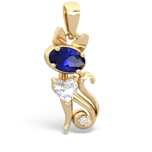 lab sapphire-white topaz kitten pendant