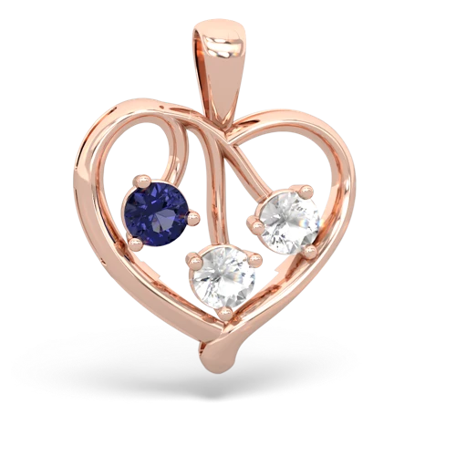 lab sapphire-white topaz love heart pendant