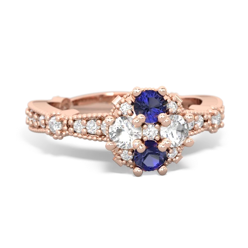 Lab Sapphire Lab Created Sapphire with Genuine White Topaz Milgrain Antique Style ring Ring