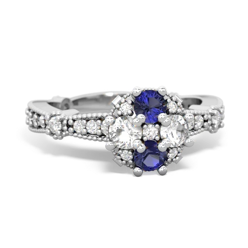 lab sapphire-white topaz art deco engagement ring
