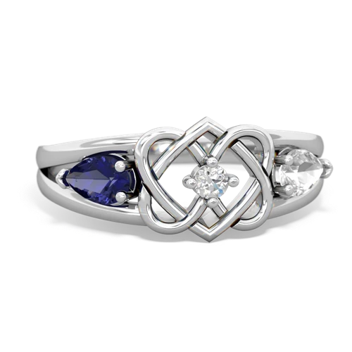 lab sapphire-white topaz double heart ring