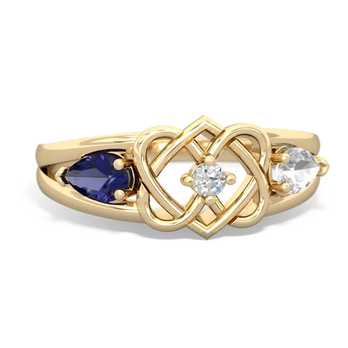 lab sapphire-white topaz double heart ring