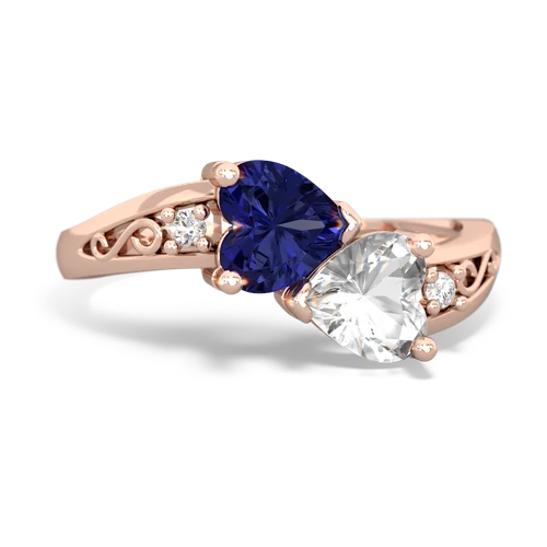 Lab Sapphire Lab Created Sapphire with Genuine White Topaz Snuggling Hearts ring Ring