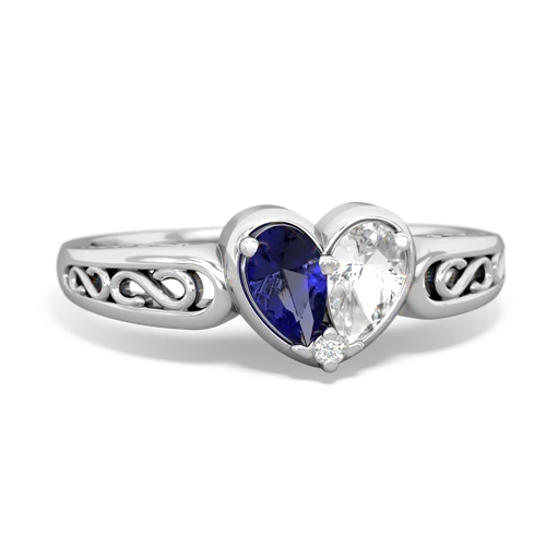 Lab Sapphire Lab Created Sapphire with Genuine White Topaz filligree Heart ring Ring