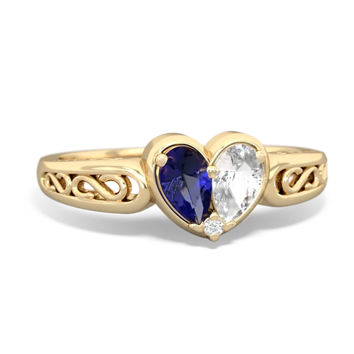 Lab Sapphire Lab Created Sapphire with Genuine White Topaz filligree Heart ring Ring