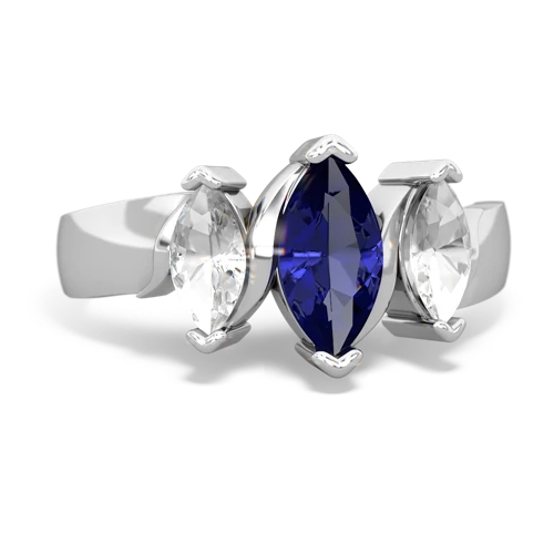 Lab Sapphire Lab Created Sapphire with Genuine White Topaz and Genuine Fire Opal Three Peeks ring Ring