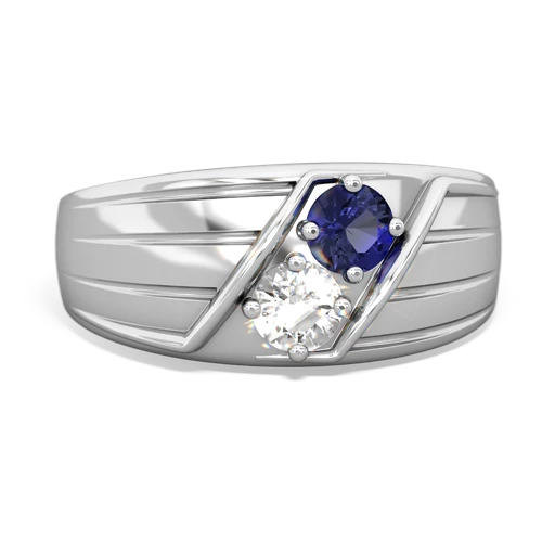Lab Sapphire Lab Created Sapphire with Genuine White Topaz Art Deco Men's ring Ring