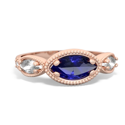 Lab Sapphire Lab Created Sapphire with Genuine White Topaz and  Antique Style Keepsake ring Ring