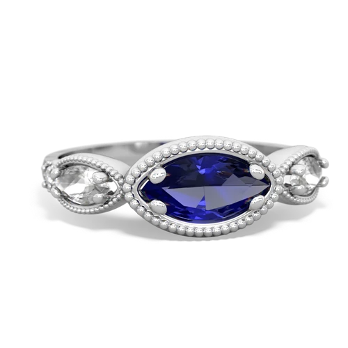 Lab Sapphire Lab Created Sapphire with Genuine White Topaz and  Antique Style Keepsake ring Ring