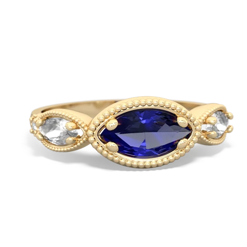 Lab Sapphire Lab Created Sapphire with Genuine White Topaz and Genuine Garnet Antique Style Keepsake ring Ring