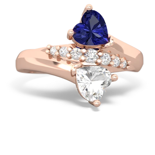 Lab Sapphire Lab Created Sapphire with Genuine White Topaz Heart to Heart Bypass ring Ring