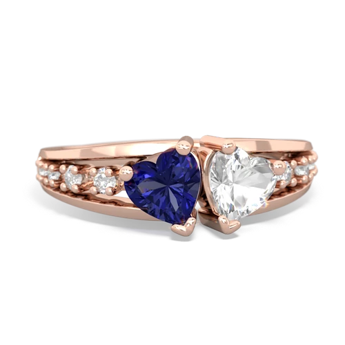 Lab Sapphire Lab Created Sapphire with Genuine White Topaz Heart to Heart ring Ring