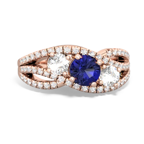 lab sapphire-white topaz three stone pave ring