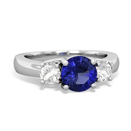 Lab Sapphire Lab Created Sapphire with Genuine White Topaz and Genuine Fire Opal Three Stone Trellis ring Ring