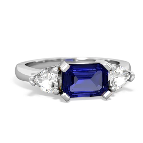 Lab Sapphire Lab Created Sapphire with Genuine White Topaz and Genuine Tanzanite Three Stone ring Ring
