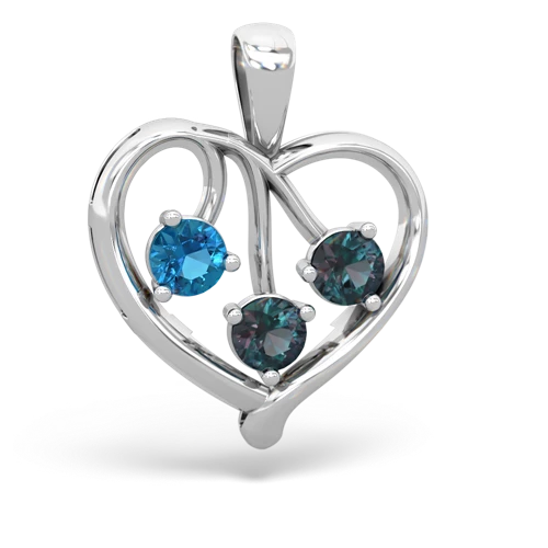 London Topaz Genuine London Blue Topaz with Lab Created Alexandrite and Genuine Fire Opal Glowing Heart pendant Pendant