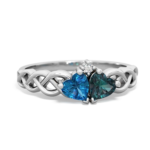 London Topaz Genuine London Blue Topaz with Lab Created Alexandrite Heart to Heart Braid ring Ring