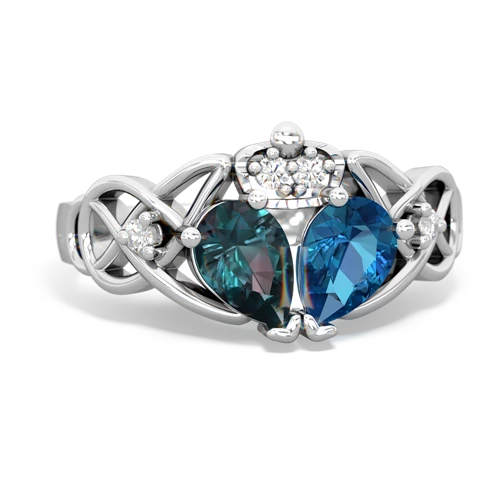 London Topaz Genuine London Blue Topaz with Lab Created Alexandrite Two Stone Claddagh ring Ring