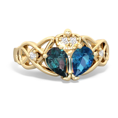 London Topaz Genuine London Blue Topaz with Lab Created Alexandrite Two Stone Claddagh ring Ring