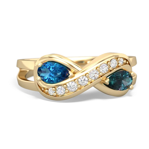 London Topaz Genuine London Blue Topaz with Lab Created Alexandrite Diamond Infinity ring Ring
