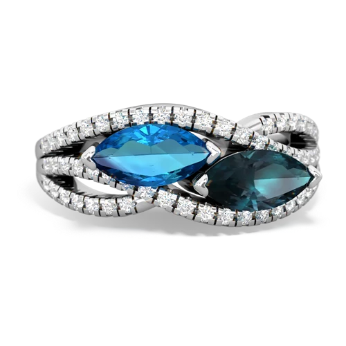 London Topaz Genuine London Blue Topaz with Lab Created Alexandrite Diamond Rivers ring Ring