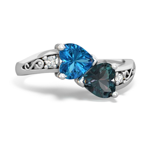 London Topaz Genuine London Blue Topaz with Lab Created Alexandrite Snuggling Hearts ring Ring