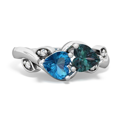 London Topaz Genuine London Blue Topaz with Lab Created Alexandrite Floral Elegance ring Ring