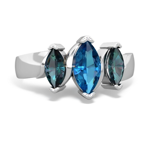London Topaz Genuine London Blue Topaz with Lab Created Alexandrite and Lab Created Emerald Three Peeks ring Ring
