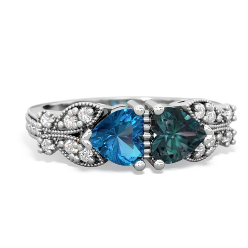 London Topaz Genuine London Blue Topaz with Lab Created Alexandrite Diamond Butterflies ring Ring