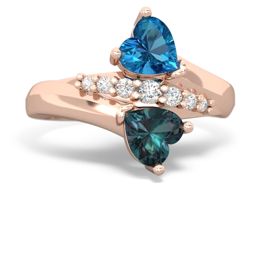 London Topaz Genuine London Blue Topaz with Lab Created Alexandrite Heart to Heart Bypass ring Ring