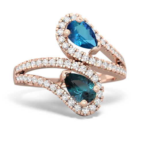 London Topaz Genuine London Blue Topaz with Lab Created Alexandrite Diamond Dazzler ring Ring