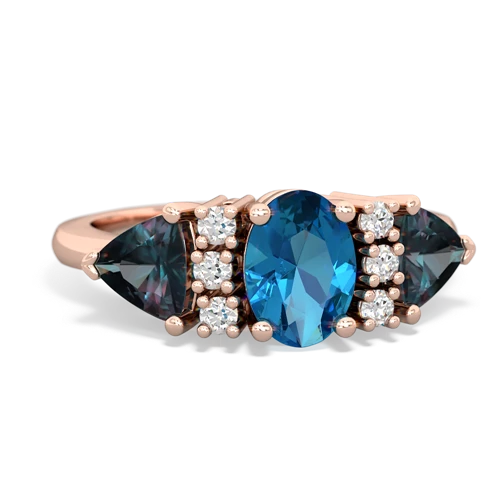 London Topaz Genuine London Blue Topaz with Lab Created Alexandrite and Lab Created Emerald Antique Style Three Stone ring Ring