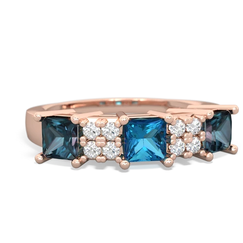London Topaz Genuine London Blue Topaz with Lab Created Alexandrite and Lab Created Emerald Three Stone ring Ring