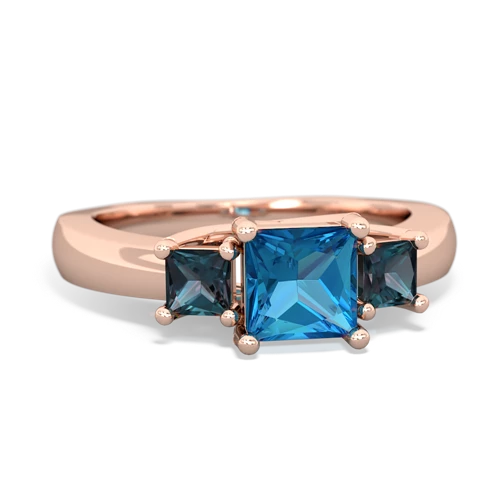 London Topaz Genuine London Blue Topaz with Lab Created Alexandrite and Genuine Fire Opal Three Stone Trellis ring Ring