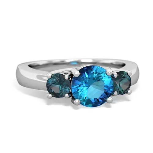 London Topaz Genuine London Blue Topaz with Lab Created Alexandrite and Genuine Garnet Three Stone Trellis ring Ring